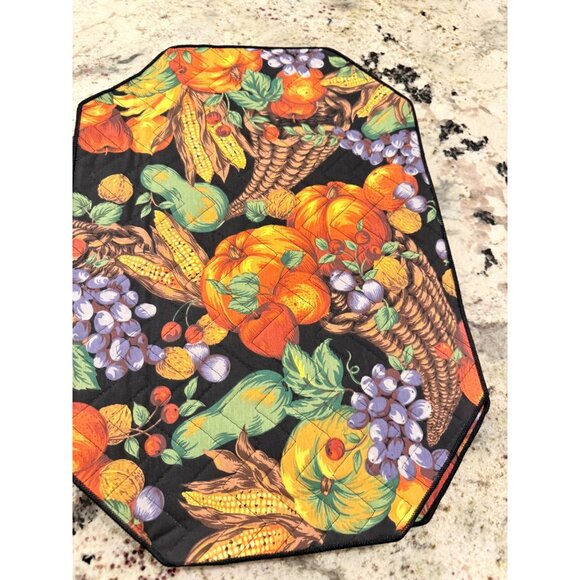 4 VTG Fall Harvest Quilted Placemats Cornucopia Pumpkin Thanksgiving table top - Picture 13 of 15
